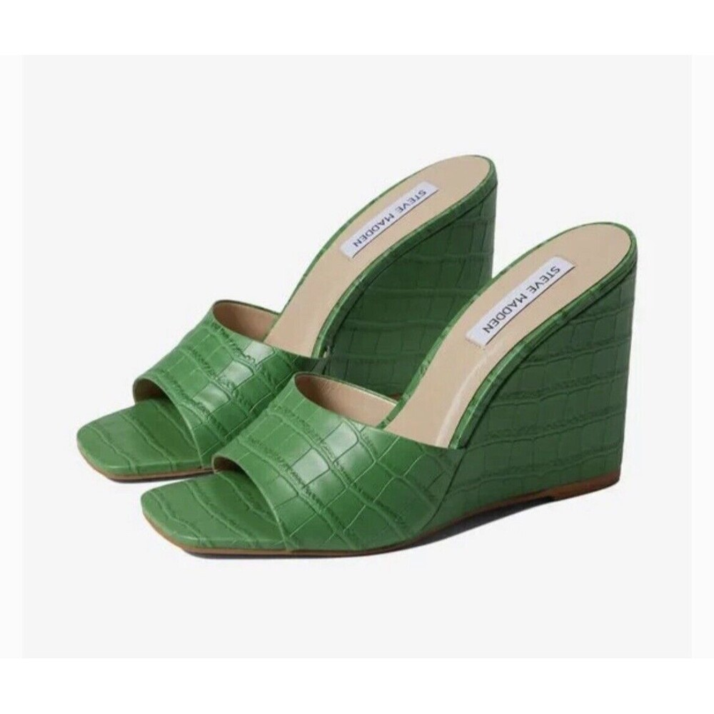Steve Madden Green Croc-Embossed Wedge Slide Sandals